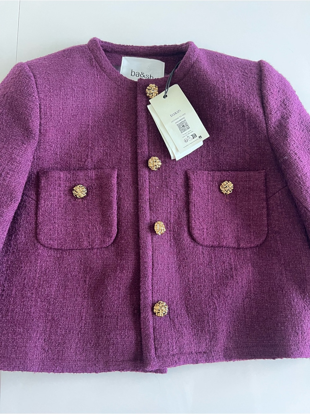 ba&sh Plum Textured Collarless Boxy Blazer size Medium new with tags - Picture 4 of 16